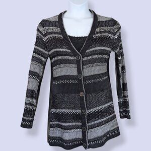 Oscar de la Renta Metallic Striped Button Cardigan